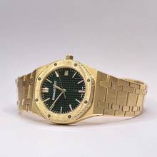 Thumbnail von Audemars Piguet Royal Oak AP Royal Oak Medium Wood Green Dial Lünette mit original Diamantbesatz </h1>