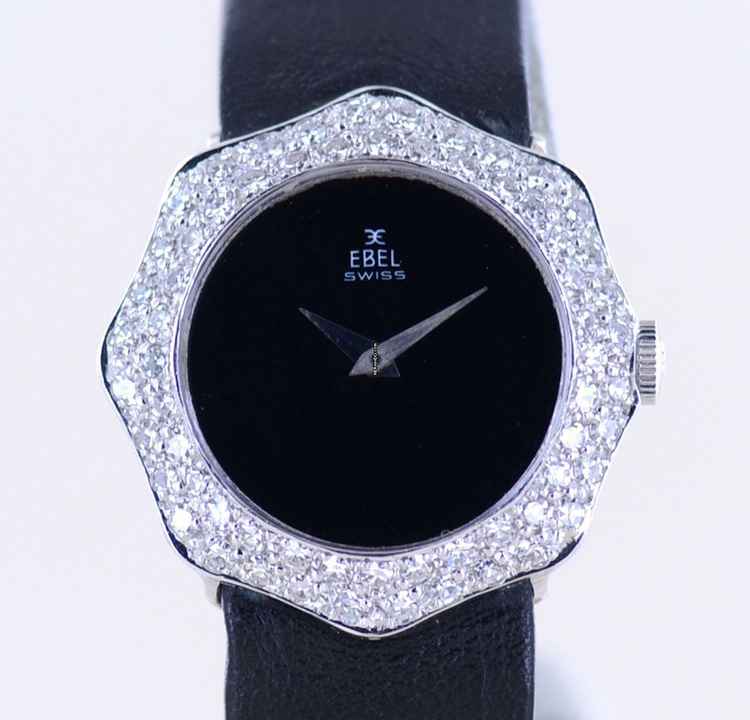  Ebel 18K Whitegold Luxus Lady Onyx Dial Diamonds Schmuckuhr  