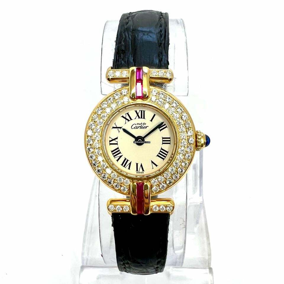  Cartier Vermeil Colisee Quartz GoldPlated Argent ~1TCW Diamond & Red Rubies Watch </h1> 