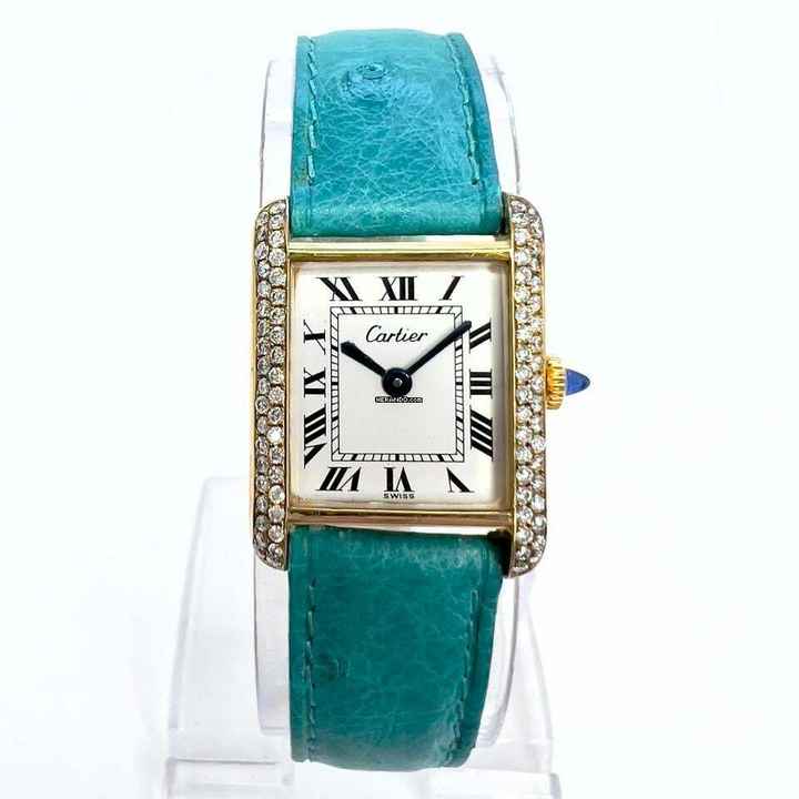 Cartier Tank Manual Winding 21mm GP Silver Watch 0.5TCW Diamonds </h1> 