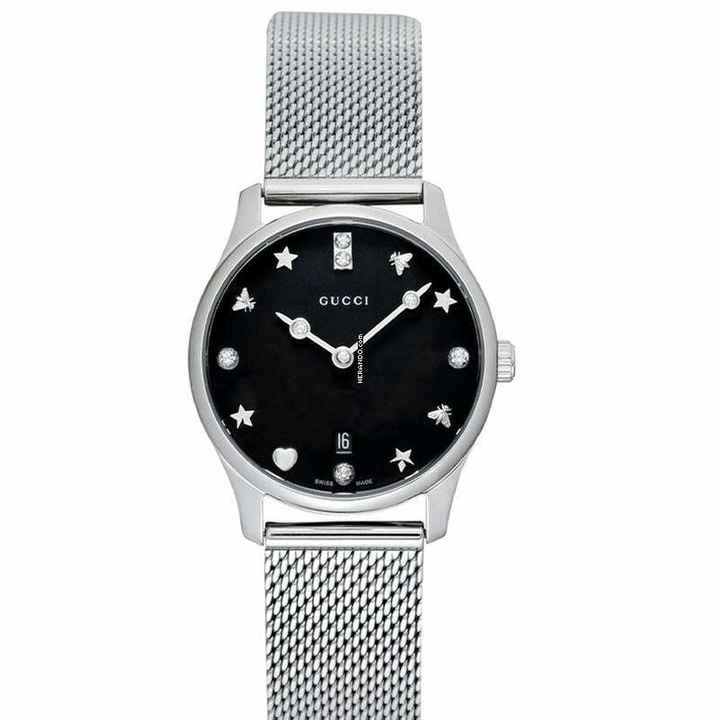  Gucci G-Timeless YA1265001 - G-Timeless Quartz Black Dial Stainless Steel Ladies Watch </h1> 