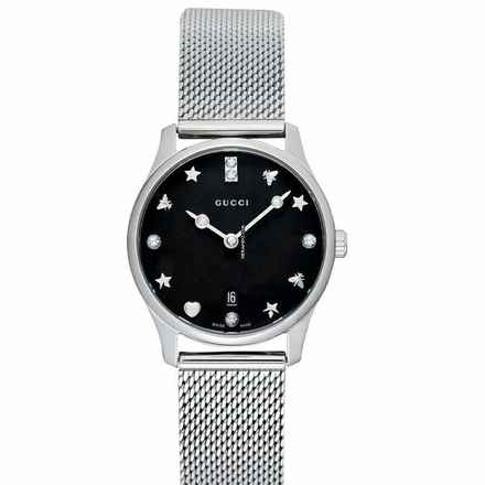  Gucci G-Timeless YA1265001 - G-Timeless Quartz Black Dial Stainless Steel Ladies Watch </h1> 