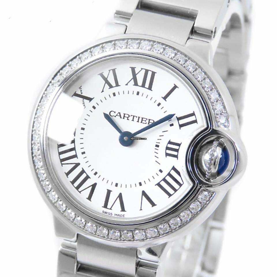 Cartier Ballon Bleu 28mm Quartz Steel Diamond Watch </h1>