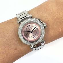 Thumbnail von Cartier Pasha Quartz 27mm Steel 0.73TCW DIAMOND Watch Pink Dial </h1>