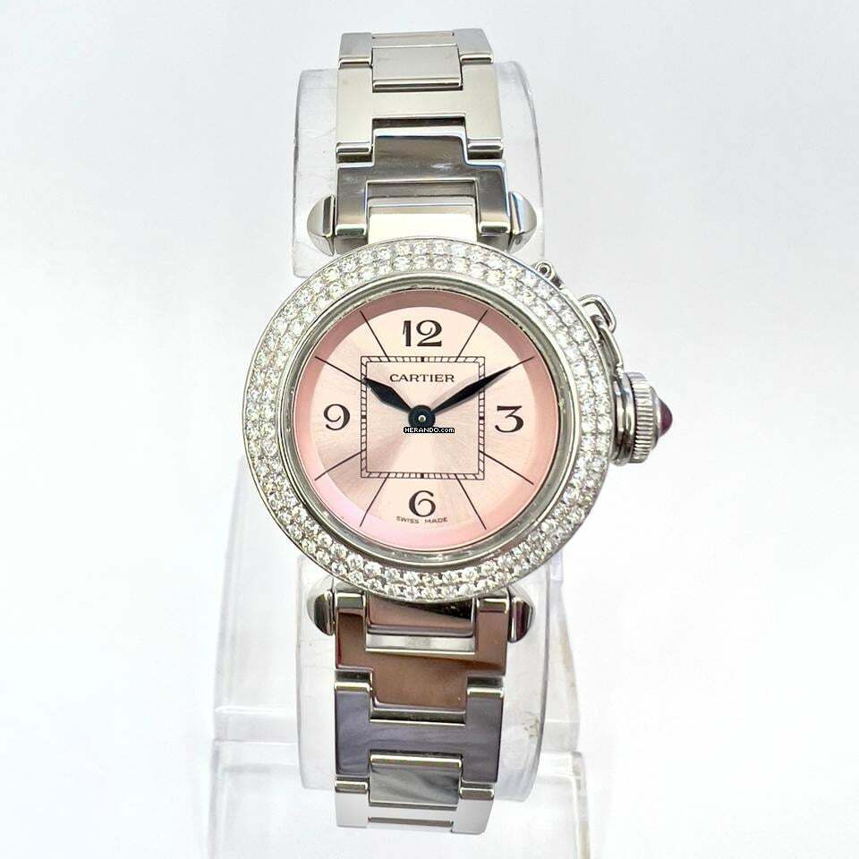 Cartier Pasha Quartz 27mm Steel 0.73TCW DIAMOND Watch Pink Dial </h1>