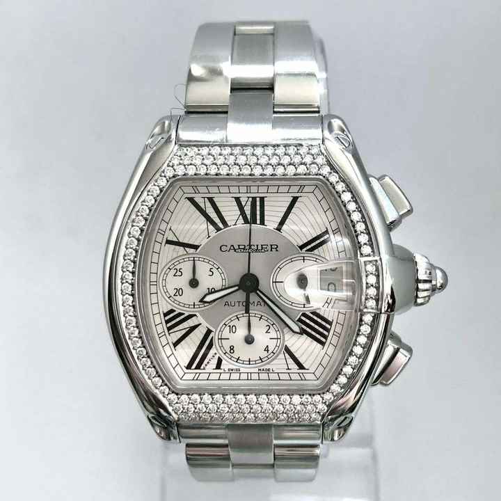  Cartier Roadster Chronograph 2618 Automatic 42mm Steel ~2.5TCW DIAMOND Watch </h1> 