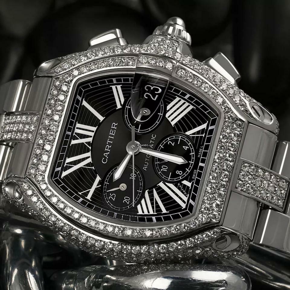  Cartier Roadster 2618 Automatic 42mm Steel ~7TCW Diamond Watch </h1> 