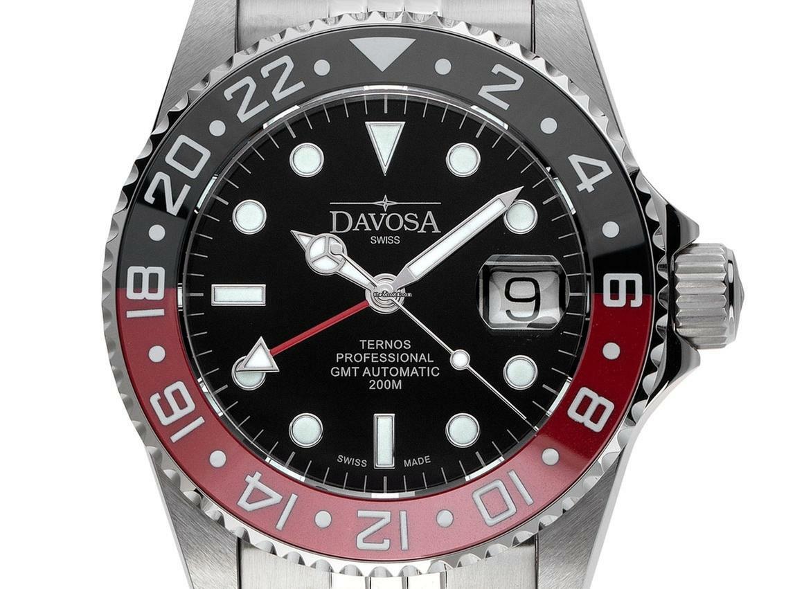  Davosa Ternos Professional TT GMT Stahl Keramik schwarz rot Automatik Armband Stahl 42mm Box&Pap. Full Set Neu 