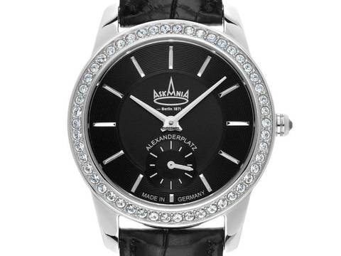  Askania Alexanderplatz Lady Stahl Quarz Armband Leder 32mm Ref.ALE-2041 Box&Pap. Full Set Neu  