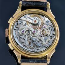 Thumbnail von LE PHARE Chronograph Dato Compax Pink salmon dial rose gold 18KT 1950’s </h1>