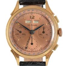 Thumbnail von LE PHARE Chronograph Dato Compax Pink salmon dial rose gold 18KT 1950’s </h1>