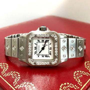  Cartier Santos Galbée 24mm Automatic Steel ~1.5TCW Diamond Watch </h1> 