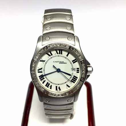  Cartier Authentic CARTIER COUGER Quartz 30mm Steel Diamond Watch </h1> 
