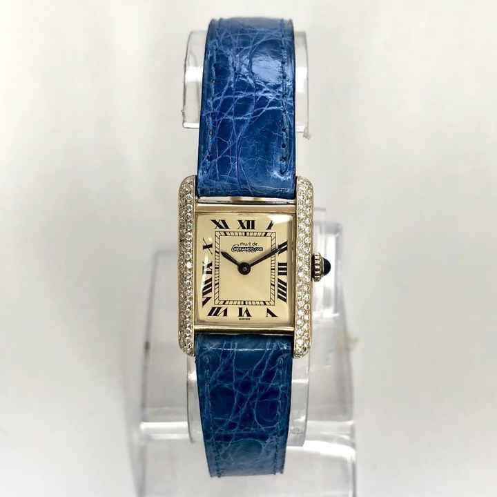  Cartier Tank 20mm GP Silver Manual Winding O.67TCW Diamond Watch </h1> 