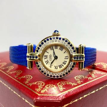 Cartier COLISÈE 24mm GP Silver DIAMONDS & Blue SAPPHIRES Watch </h1> 