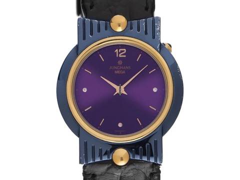  Junghans Mega Funkuhr Stahl Gelbgold Quarz Armband Leder Klappschließe 29mm Ref.037/3300 Vintage Bj.1993 Box&Pap. Full Set  