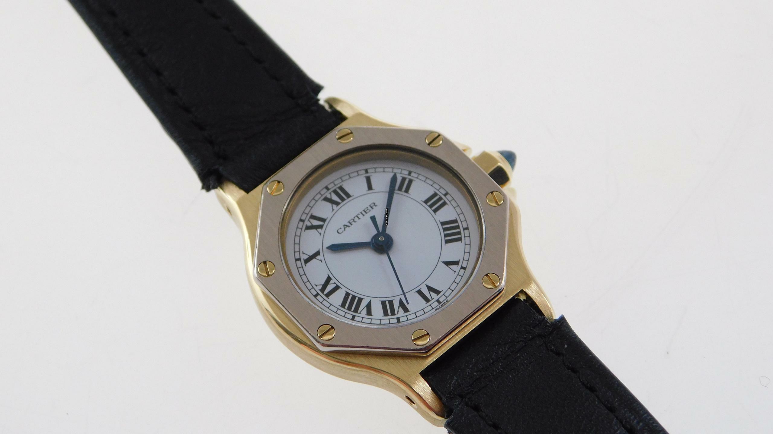  Cartier Santos 18 Karat Gelbgold Santos Octagon Automatik Damenuhr mit seltener Weißgoldlünette </h1> 