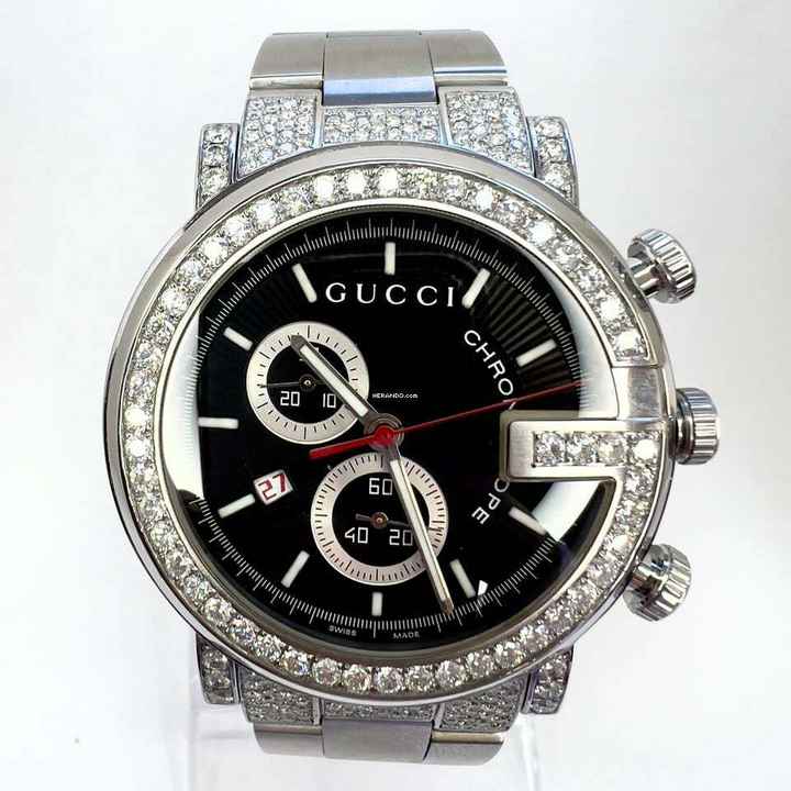 Gucci G Chronograph Quartz 44mm Steel 3.65TCW Diamond Watch </h1> 