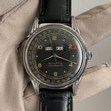 Thumbnail von Movado Calendomatic Triple date 16207 black dial Steel 1950’s </h1>