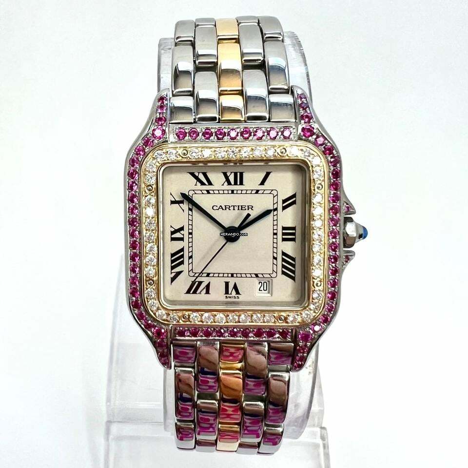  Cartier Panthère 27mm 1 Row Gold 0.48TCW Diamonds & 0.77TCW Red Rubies Watch </h1> 