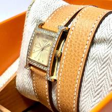 Thumbnail von Hermès Heure H 25mm Two Tone 0.91TCW DIAMONDS Hermès Double Tour Brown Leather Band  Watch </h1>