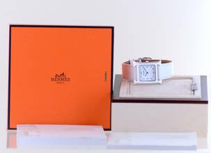 Thumbnail von Hermès Heure H white Strap white Dial Big Version rar B+P new unworn