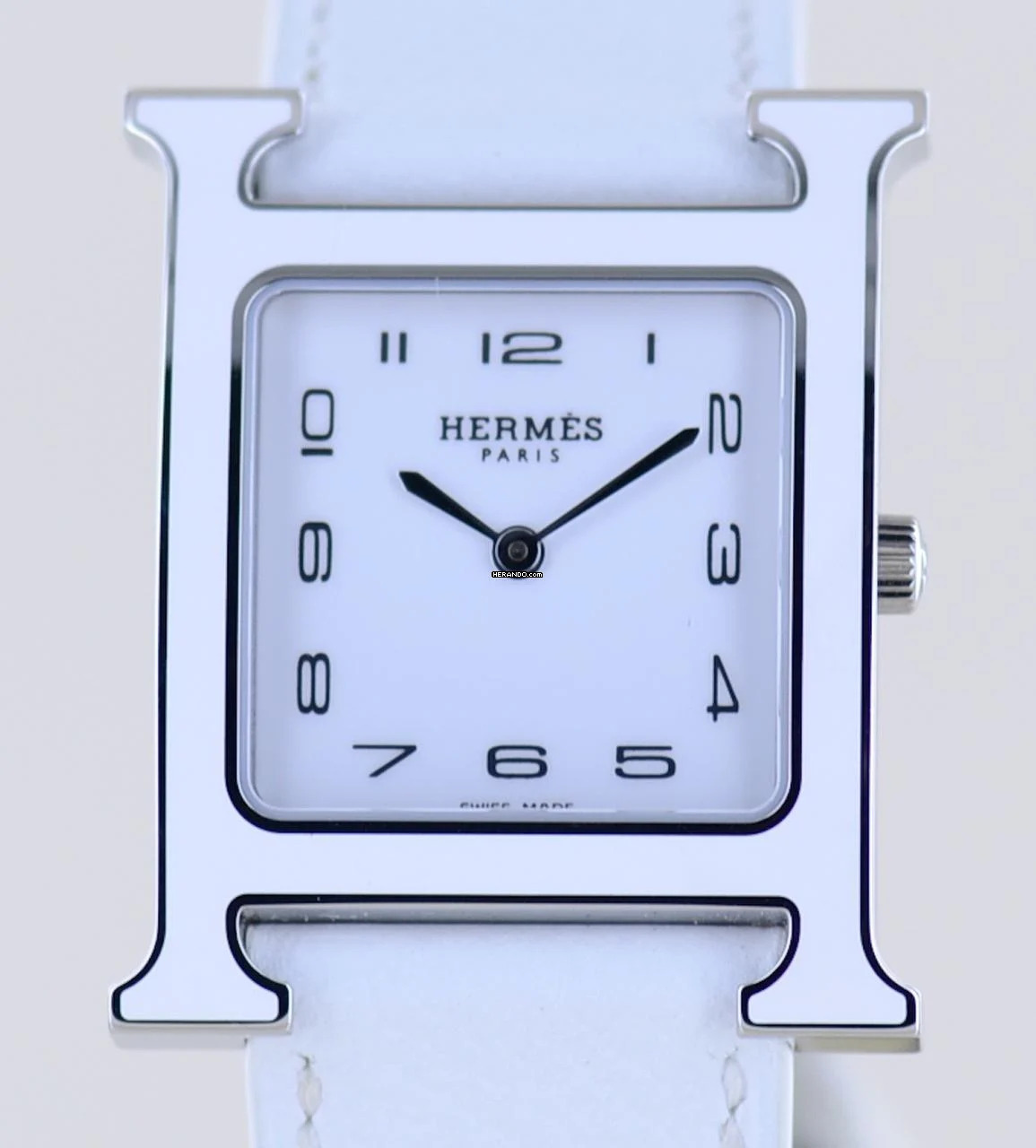 Hermès Heure H white Strap white Dial Big Version rar B+P new unworn
