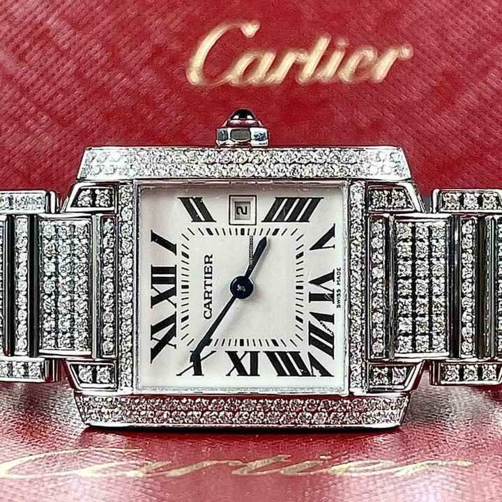  Cartier Tank Française Quartz 20mm Steel ~6TCW Full DIAMOND Watch </h1> 