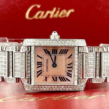  Cartier Tank Française Quartz 20mm Steel ~6TCW Full DIAMOND Watch </h1> 