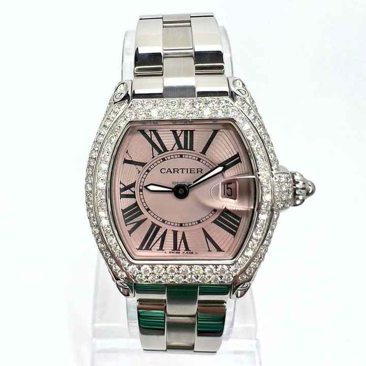  Cartier Roadster Quartz Steel 31mm Pink Dial 3.20TCW DIAMOND Watch </h1> 