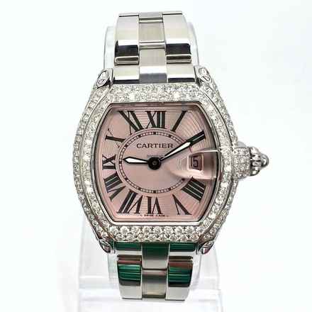  Cartier Roadster Quartz Steel 31mm Pink Dial 3.20TCW DIAMOND Watch </h1> 