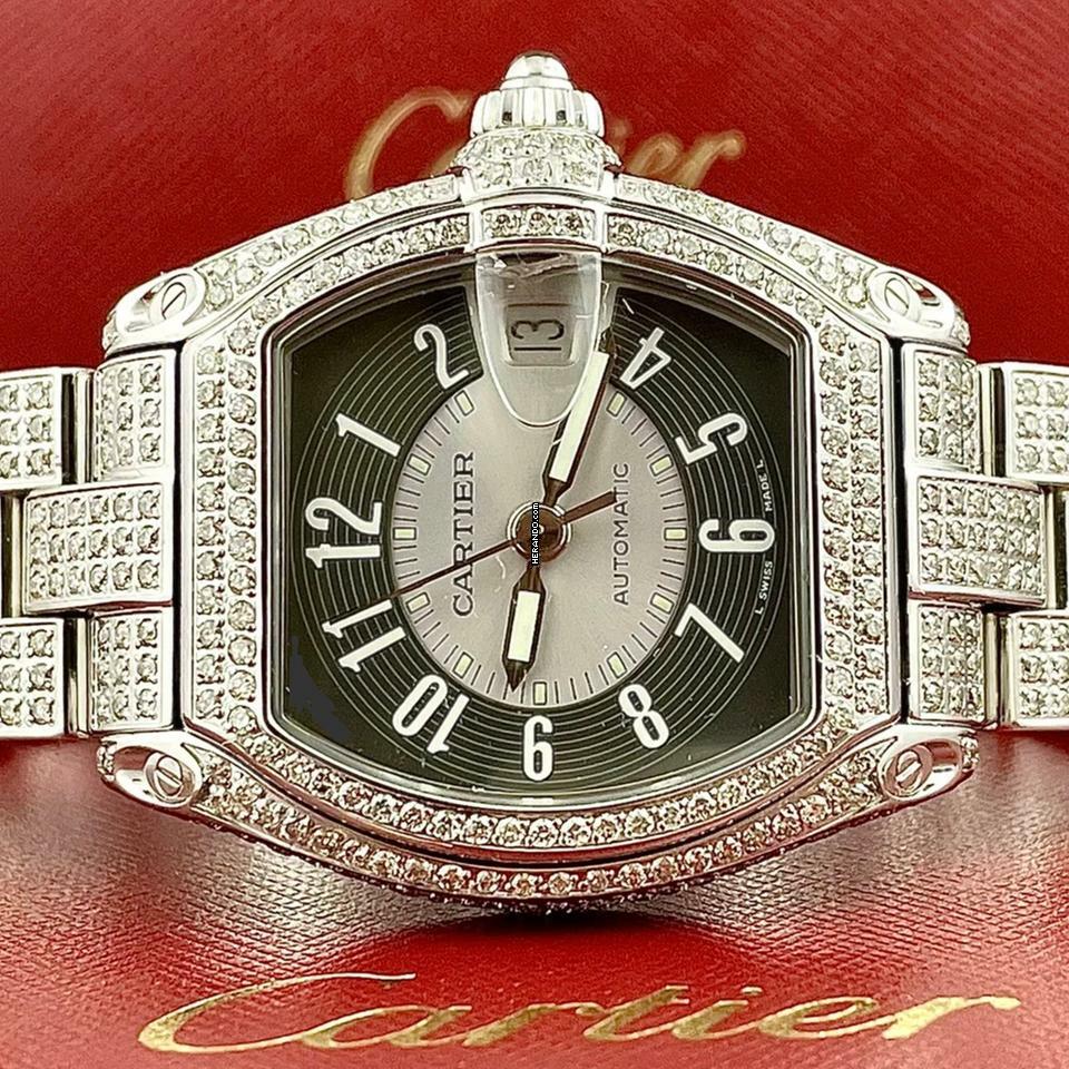  Cartier Roadster 2510 Automatic 38mm Steel ~7TCW Full DIAMOND Watch </h1> 
