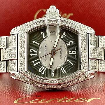  Cartier Roadster 2510 Automatic 38mm Steel ~7TCW Full DIAMOND Watch </h1> 