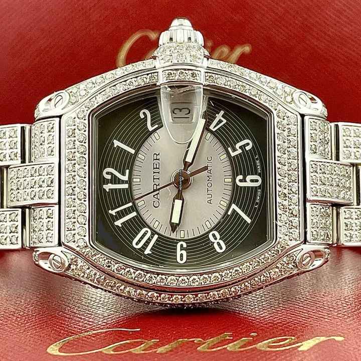  Cartier Roadster 2510 Automatic 38mm Steel ~7TCW Full DIAMOND Watch </h1> 