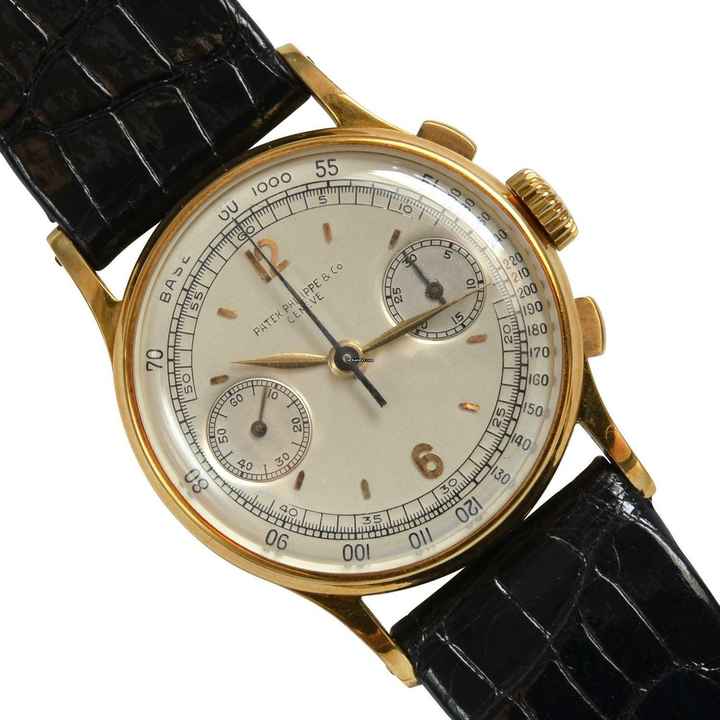  Patek Philippe Chronograph 130 indelible silver dial yellow gold 18KT 1946's </h1> 