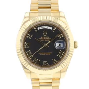  Rolex Day-Date II Yellow Gold Black Roman Dial </h1> 