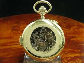 Thumbnail von Tempora 14kt 585 Gold Savonette Taschenuhr Chronograph Minuten Repetition </h1>