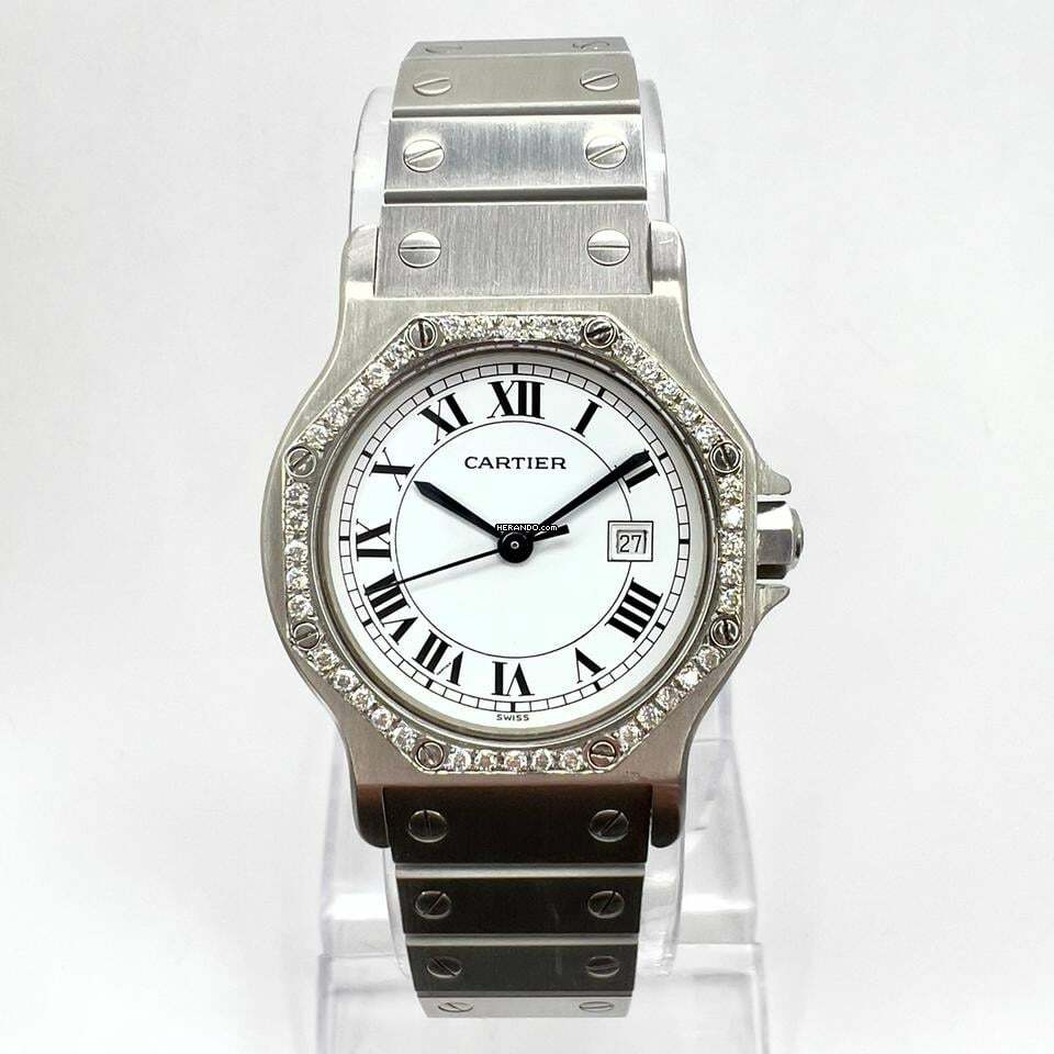  Cartier Santos OCTAGON Automatic 31mm Steel 0.38TCW DIAMOND Watch </h1> 