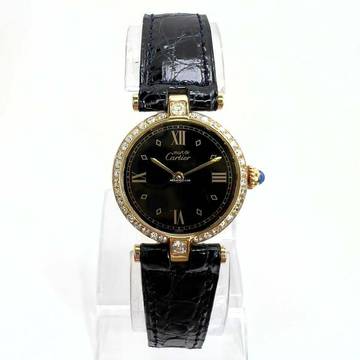  Cartier VERMEIL 24mm Quartz GP Silver 0.68TCW Diamond Watch </h1> 