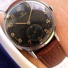 Thumbnail von Omega Rare 38mm Oversize Jumbo Black Gilt Dial Unrestored 2316 Vintage Extract 2316 </h1>