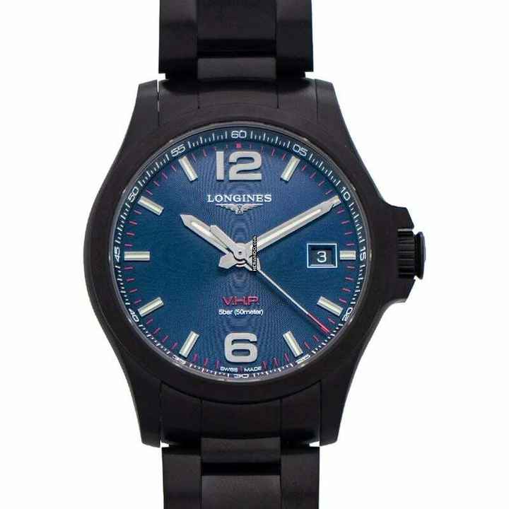  Longines Conquest L37262966 - Longines Conquest Quartz Blue carved Dial Black PVD coating Men's Watch </h1> 
