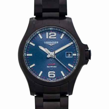  Longines Conquest L37262966 - Longines Conquest Quartz Blue carved Dial Black PVD coating Men's Watch </h1> 