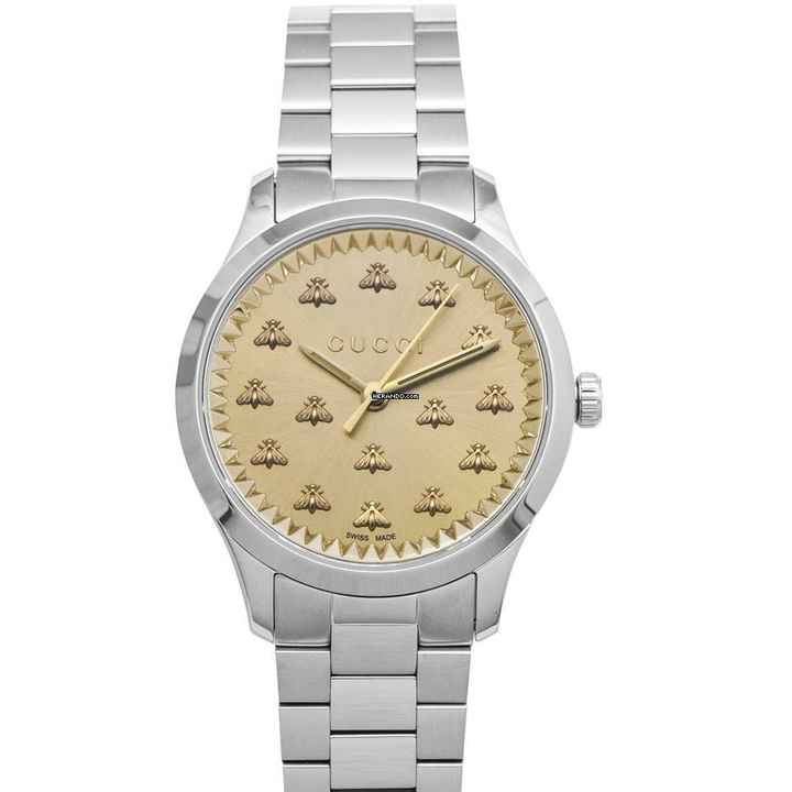  Gucci G-Timeless YA1265035 - G-Timeless Quartz Gold-tone Dial Stainless Steel Ladies Watch </h1> 