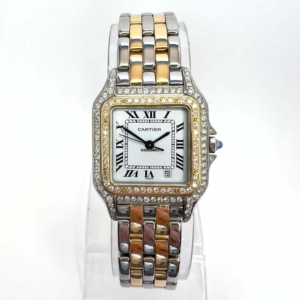  Cartier Panthère 27mm 2 Row Gold Quartz ~1.16TCW DIAMOND Watch </h1> 