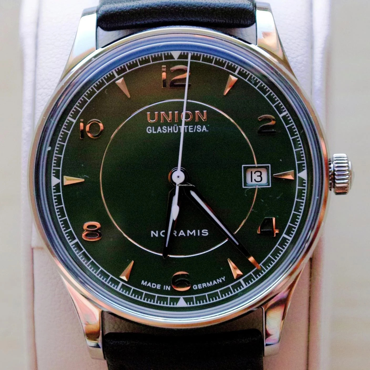  Union Glashütte Noramis Datum Date Green Dial FULL SET 