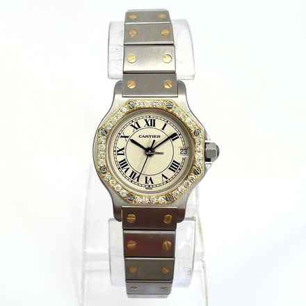  Cartier Santos OCTAGON 25mm Quartz 2 Tone 0.40TCW Diamond Watch  </h1> 