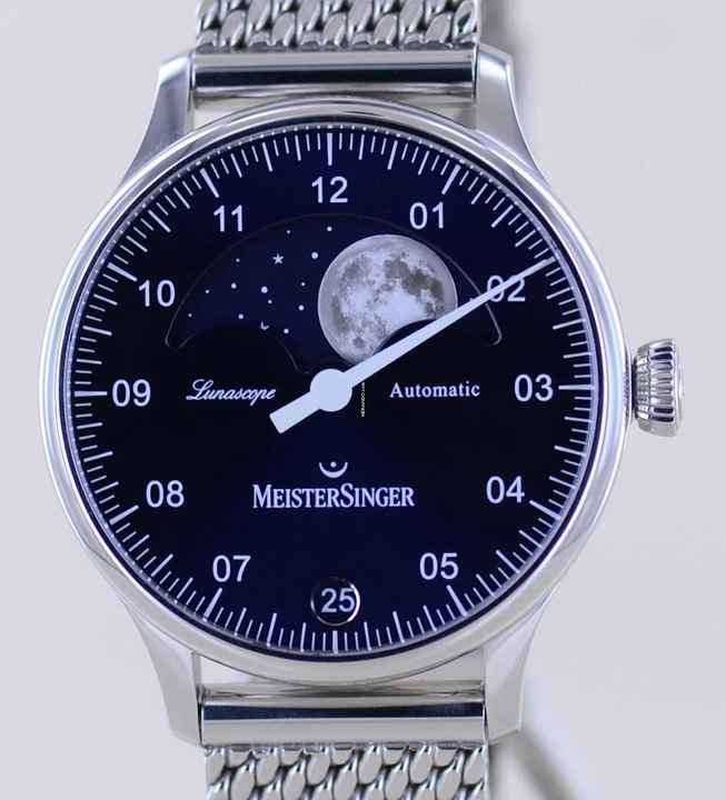  Meistersinger Lunascope Blue Dial Moon Stahlband 40mm Automatik Einzeiger B+P </h1> 