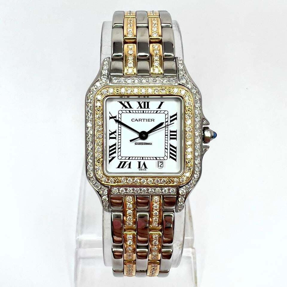 Cartier Panthère 27mm 2 Row Gold Quartz 3.70TCW DIAMOND Watch </h1> 