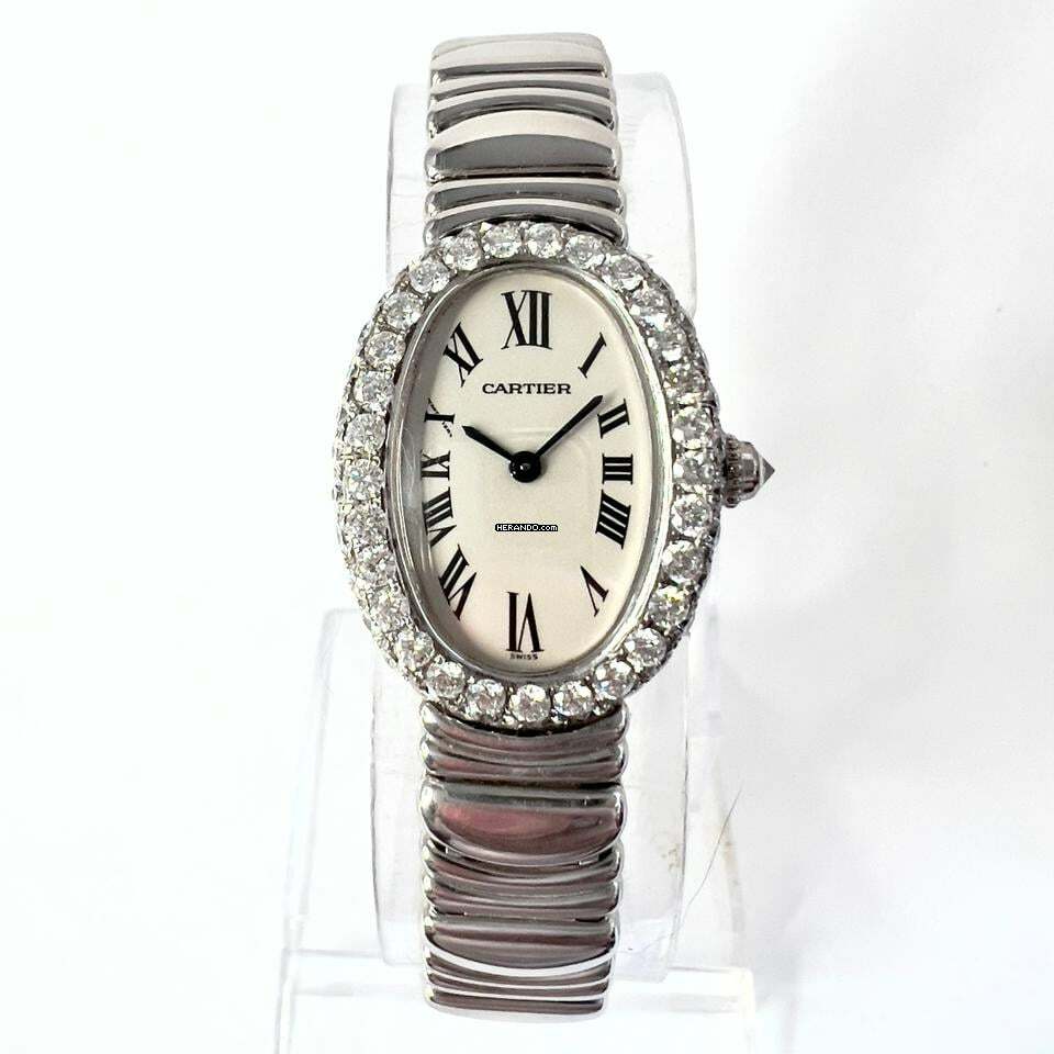  Cartier Baignoire 23mm 18K White Gold 3.2TCW Diamond Watch </h1> 