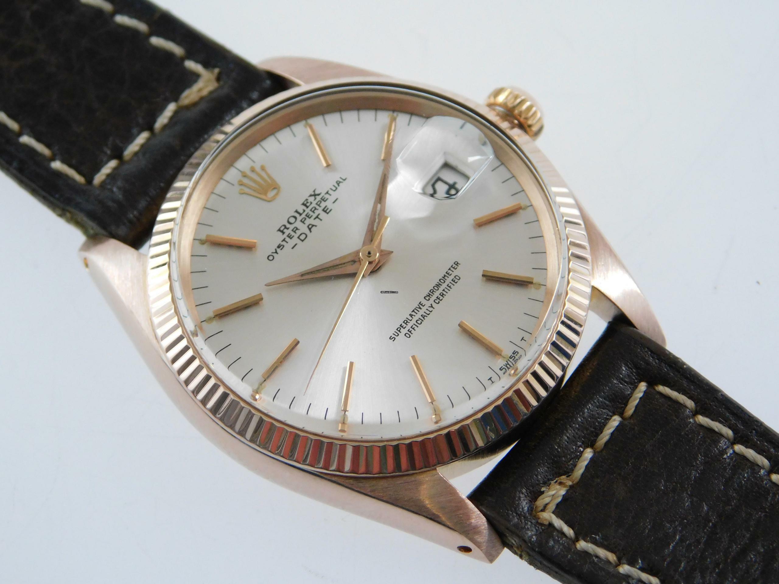 Rolex Oyster Perpetual Date 18 Karat Rosegold Date 34 mm Herrenuhr mit Caliber 1570 im TOP Zustand v 1967 </h1>
